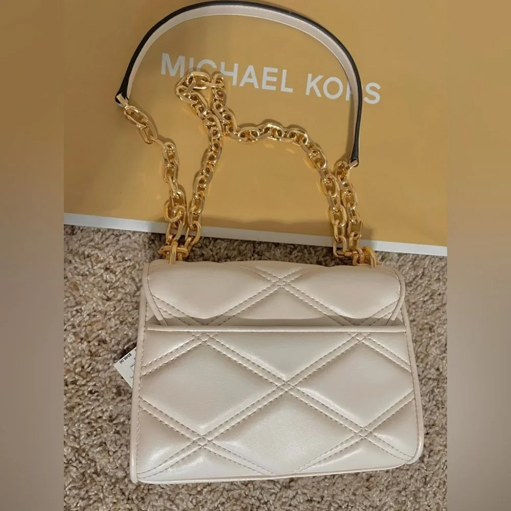 Gently used: Light Cream Small Flap Crossbody Bag by Michael Kors Serena - Vegan - Picture 2 of 8